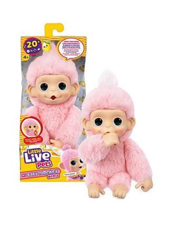 Little Live Pets Baby Monkey Minis - Luna Lemon. Interactief huisdier speelgoed. 20+ geluiden en reacties. Zacht roze bont. 188cm hoog. Feed Nurtur