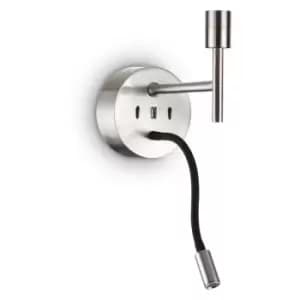 Ideal Lux - Wall lamp with reading light Set Metal, aluminum Nickel 20.5 Cm