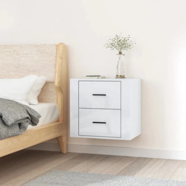 Vidaxl Wall-mounted Bedside Cabinet High Gloss White 50X36X47 Cm, White 816858