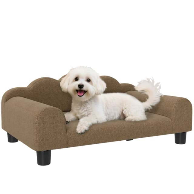PawHut Dog Sofa Bed, Cat Sofa with Backrest, Armrest, for Small Dogs, Brown, Brown D04-306V70BN