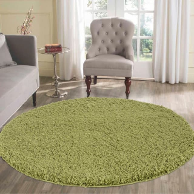 Desire Rugs Plain Living Room Shaggy Area Rugs Green Round 120X120 Cm