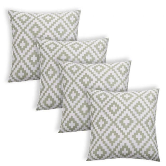 OHS OHS 4 Pack Geometric Cushion Cover Water Resistant Outdoor in Green Size: 45cm x 45cm Green 45cm x 45cm Unisex 5027434230303