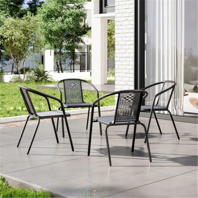 Breeins Rattan 4Pcs Stacking Garden Chairs, Black Garden Chairs Large Black 38323703430