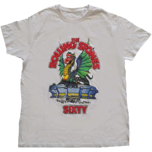 The Rolling Stones Mens Sixty Stadium Dragon Cotton T-Shirt in White Size: Large White Male L