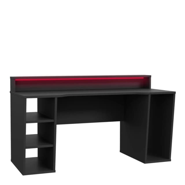 Furniture To Go Loadout Black Gaming Desk 2 Shelves with Colour Changing LED in Jet Black Jet Black Unisex