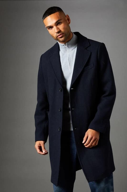 Burton Mens Navy Signature 3 Button Epsom Wool Blend coat Navy S Male BBB04642