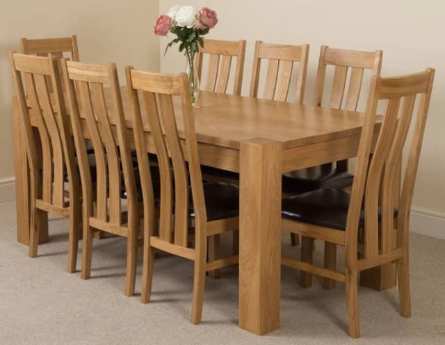 Thats Furniture Kuba 180 x 90cm Chunky Oak Dining Table & 8 Princeton Chairs in Brown Brown Unisex 180 x 90 cm