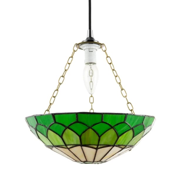 Happy Homewares Traditional Stained Glass Domed Tiffany Pendant Lamp Shade with Brass Chain in Green Green Unisex