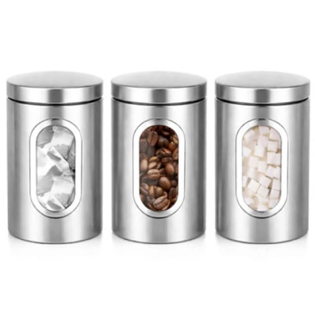 Innoteck Essentials 3Pc Stainless Steel Kitchen Canister Set With Viewing Window & Secure Lids - Silver