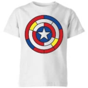 Marvel Captain America Stained Glass Shield Kids T-Shirt - White - 11-12 Years