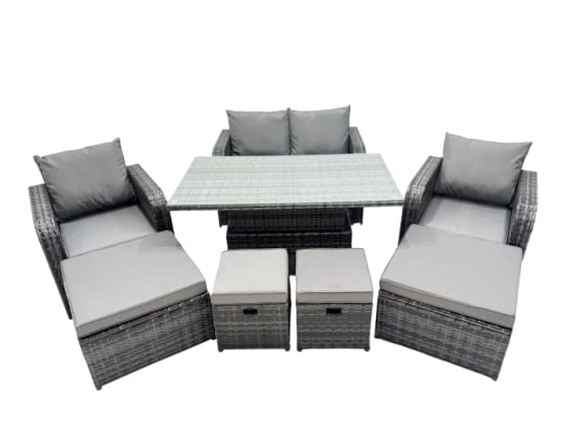 Fimous 8-seater Rattan Garden Furniture Dining Set with 4 Footstool in Dark Grey Dark Grey Unisex