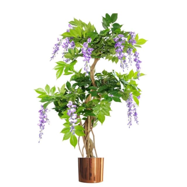 Leaf 110cm Artificial Purple Blossom Tree with Copper Metal Planter Green
