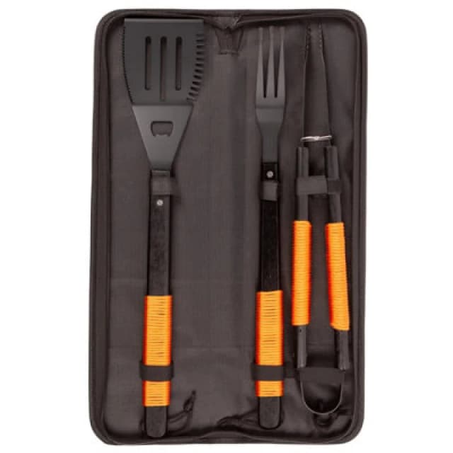 Bobbyq 3Pc Wooden Bbq Tool Set - Orange Rope