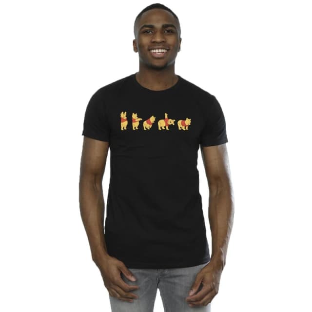 Disney Men Winnie The Pooh Stretching T-Shirt in Black Size: Small Black S Male 5063283691148