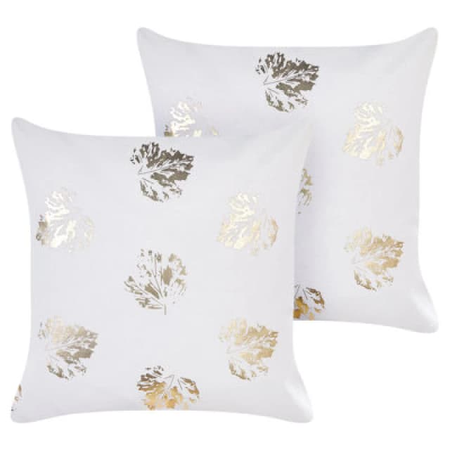 Beliani Set Of 2 Decorative Cushions Goldenrod Velvet 45 X 45cm White Plant Pattern