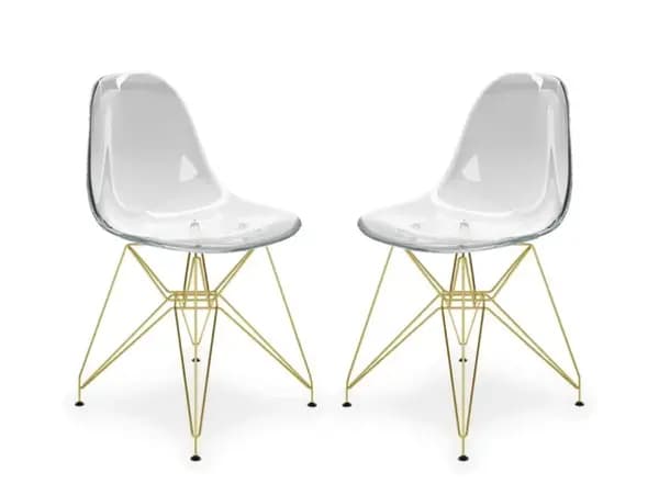 LPD Coco Set of 2 Clear and Gold Dining Chairs