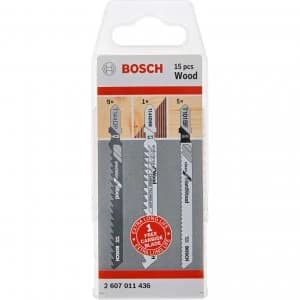 Bosch 15 Piece Assorted Wood Jigsaw Blades Set + FOC Carbide Blade