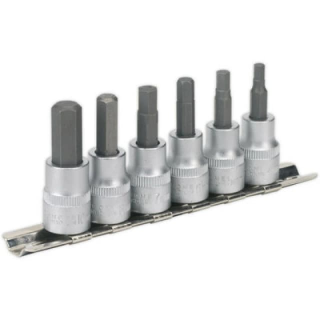 Loops 6pc Hex Key Socket Bit Set 3/8" Square Drive - 4mm to 10mm - S2 Steel Shafts Metallics