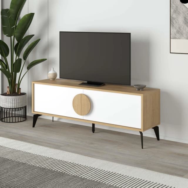 Decortie Gora' Modern TV Unit with 2 Door Flap Stay 140cm in White Size: 1 Pack White Unisex 1 Pack