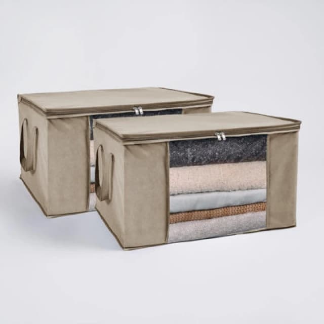 OHS OHS Large Underbed Storage Bags 2 Pack Clothes Shoes 90.3L Organiser in Natural Natural One Size Unisex 5027434203413