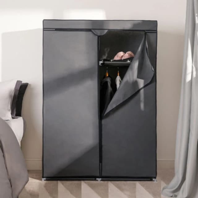 OHS OHS Fabric Canvas Wardrobe Zip Hanging Clothes Rail Organizer Storage in Charcoal Charcoal One Size Unisex 5027434160372