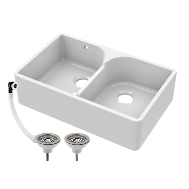 Balterley 2 Bowl Fireclay Butler Sink Stepped Weir Wastes 795x500x220mm White unisex