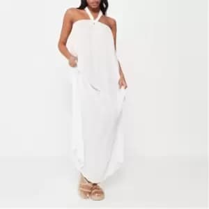 Missguided Cheesecloth Low Back Halterneck Beach Cover Up Maxi Dress - White