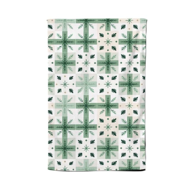 Warren Reed - Designer Christmas Quilting Squares, Green & White, Geometric Tea Towel Green Unisex