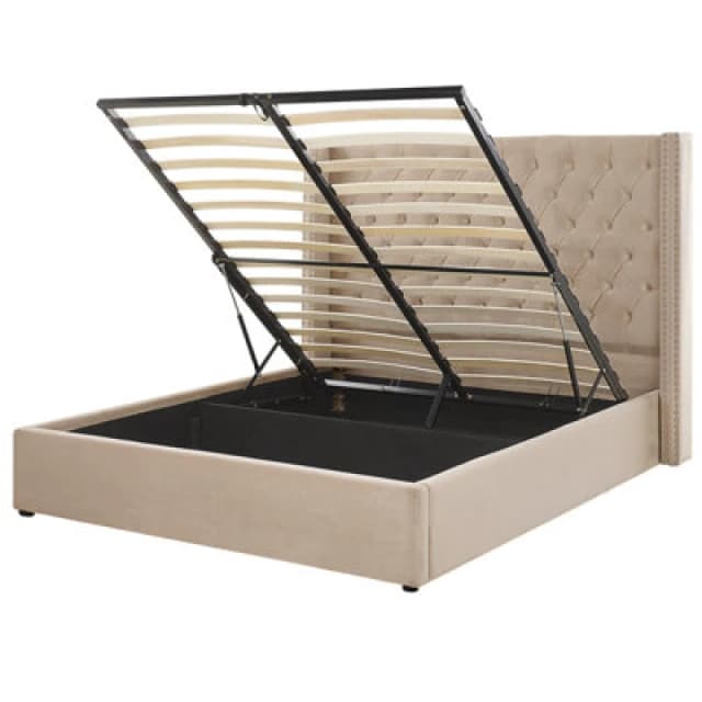 Beliani Ottoman Bed Velvet Lubbon 160 X 200 Cm (Eu King Size) Beige