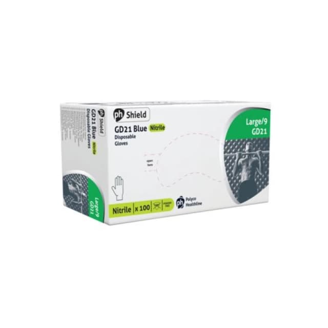 Shield Powder Free Nitrile Micro Textured Disposable Gloves Blue L (100 Pack) GD21 LARGE
