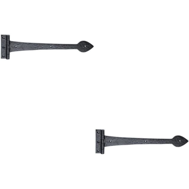 Loops 2x PAIR 430 x 102mm Ornate T Hinge Black Antique Internal Decorative Door Hinge Black