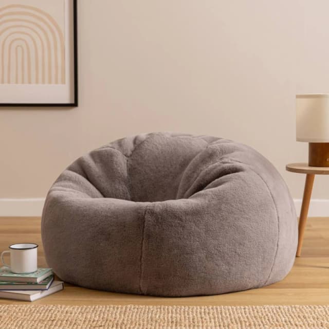 icon Kingston Faux Fur Classic Dome Bean Bag in Light Grey Size: Medium Light Grey Unisex Medium