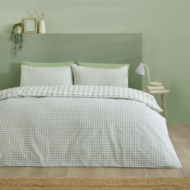 Catherine Lansfield Bamford Gingham Check Duvet Cover Bedding Set Green