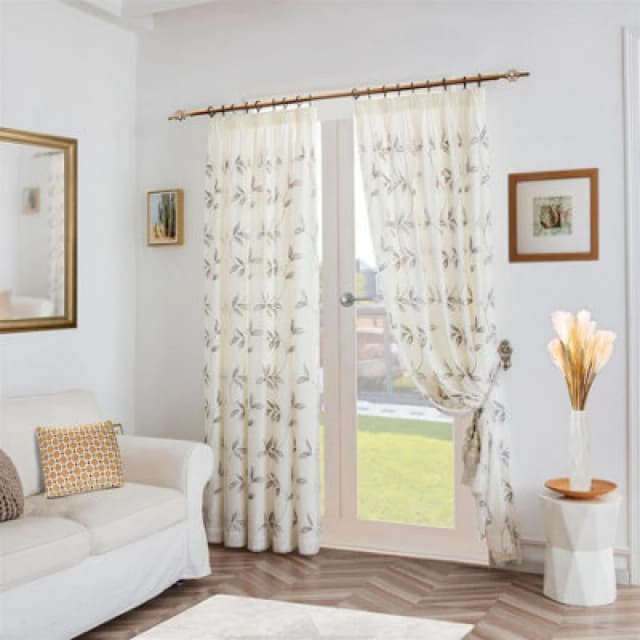 Luxury Living Leaf Embroidered Tulle Voile Curtains Pencil Pleat Silver