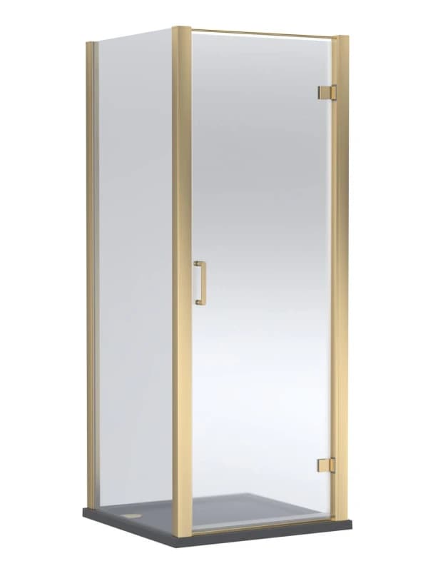 Balterley Hinged Shower Door & Shower Tray: 900x900mm Brushed Brass/Slate Grey in Metallics Metallics Unisex