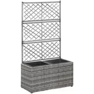 Trellis Raised Bed with 2 Pots 58x30x107cm Poly Rattan Grey Vidaxl Grey
