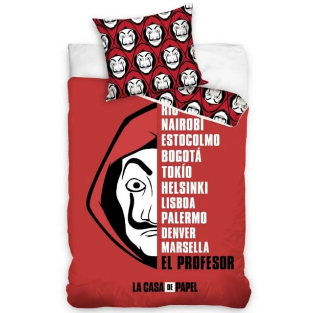 Money Heist La Casa De Papel Cotton Duvet Cover Set in Dark Red Size: Single Dark Red Unisex Single