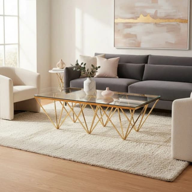 Premier Housewares Unique Design Gold Finish Spike Legs Coffee Table, Durable Decorative Table, Sleek Display Coffee Table Gold