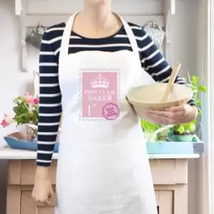 Personalised 1st Class Apron Pink White