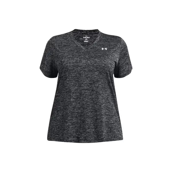 Under Armour Womens Tech Short Sleeve V Neck T Shirt 1X - UK 16W - 18W (Bust 44 - 47.5') Black White 1384221-001-1X