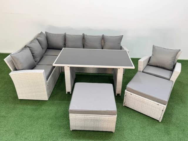 Fimous 9 Seater Wicker Rattan Corner Sofa Sets with 2 Big Footstool Armchair in Light Grey Light Grey Unisex