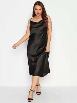 Yours Satin Cowl Neck Dress - Black, Size 14, Women