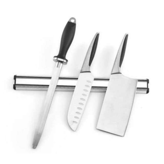 Glim & Glam Kitchen Knife Rack Magnetic Utensil Holder Stainless Steel Strip Bar 45cm 2 Piece Set Silver unisex