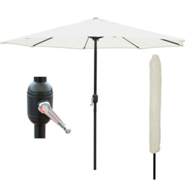 Glamhaus Garden Parasol Table Umbrella 2.7M With Crank Handle Uv40 Protection Free Protection Cover Robust Steel Cream