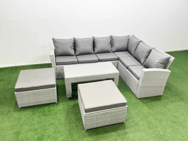Fimous 8 Seater Garden Outdoor Rattan Furniture Set Coffee Table Sets in Light Grey Light Grey Unisex