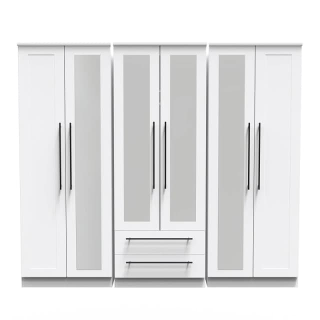 Howard Tall 6 Door 2 Drawer 2 Mirror Wardrobe In White Ash (Ready Assembled)
