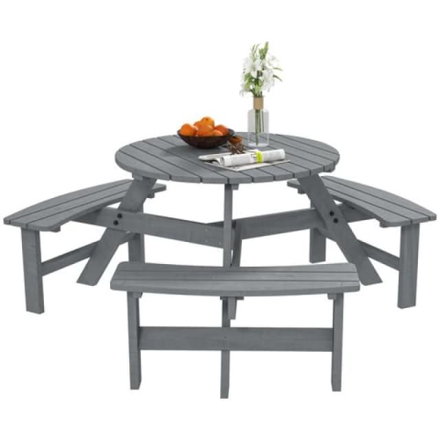 Outsunny 6 Person Fir Wood Table Bench Set Outdoor Garden Patio, Grey 84B-163V00GY