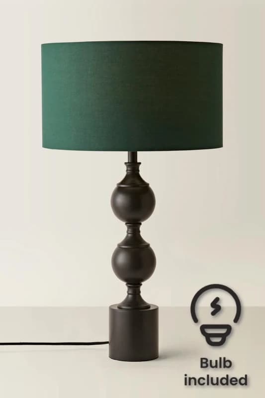 ValueLights ValueLights Declan Candlestick Table Lamp with Fabric Drum Lamp Shade and Bulb in Bottle Green Bottle Green One Size Unisex 5059406069147