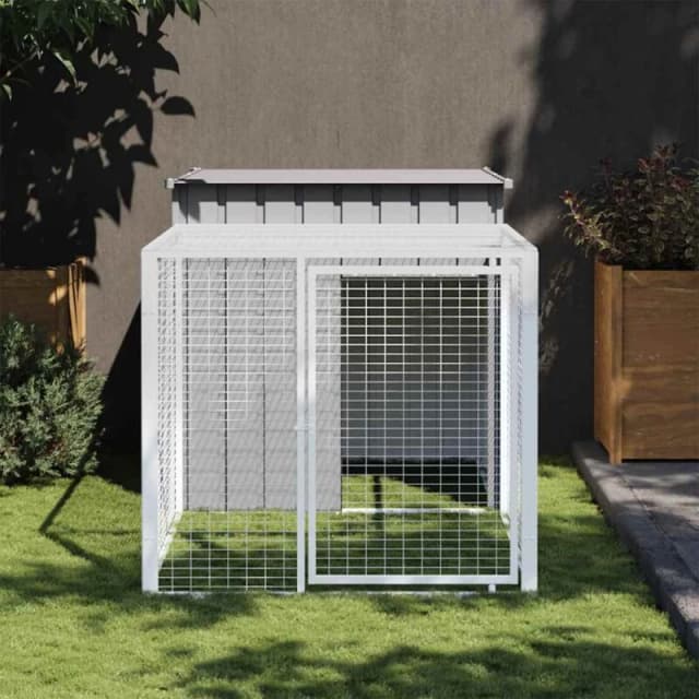 VIDAXL Chicken Cage with Run Light Grey 110x201x110cm Galvanised Steel Vidaxl 8720845903893
