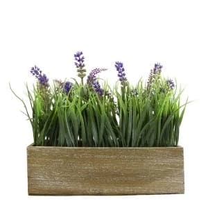 Faux Lavender and Onion Grass in Rustic Wooden Box